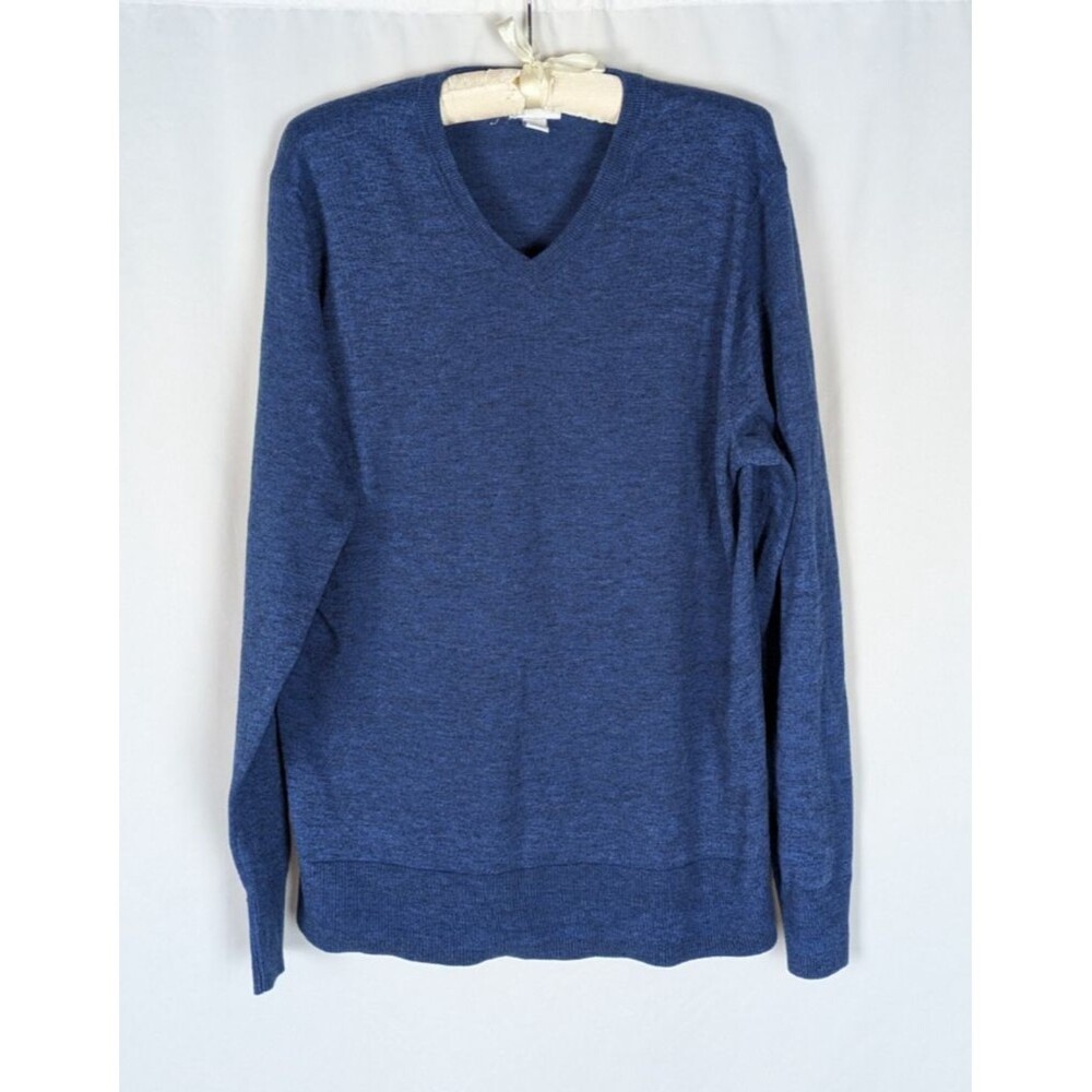 Old Navy Sweater L Tall Men's Blue Heathered Vneck Long Sleeve Pullover Cotton